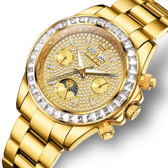 OLEVS 7038 Luxury Diamond Moon Phase Mechanical Watch For Men - All Silver Watch | Olevs Watch Store