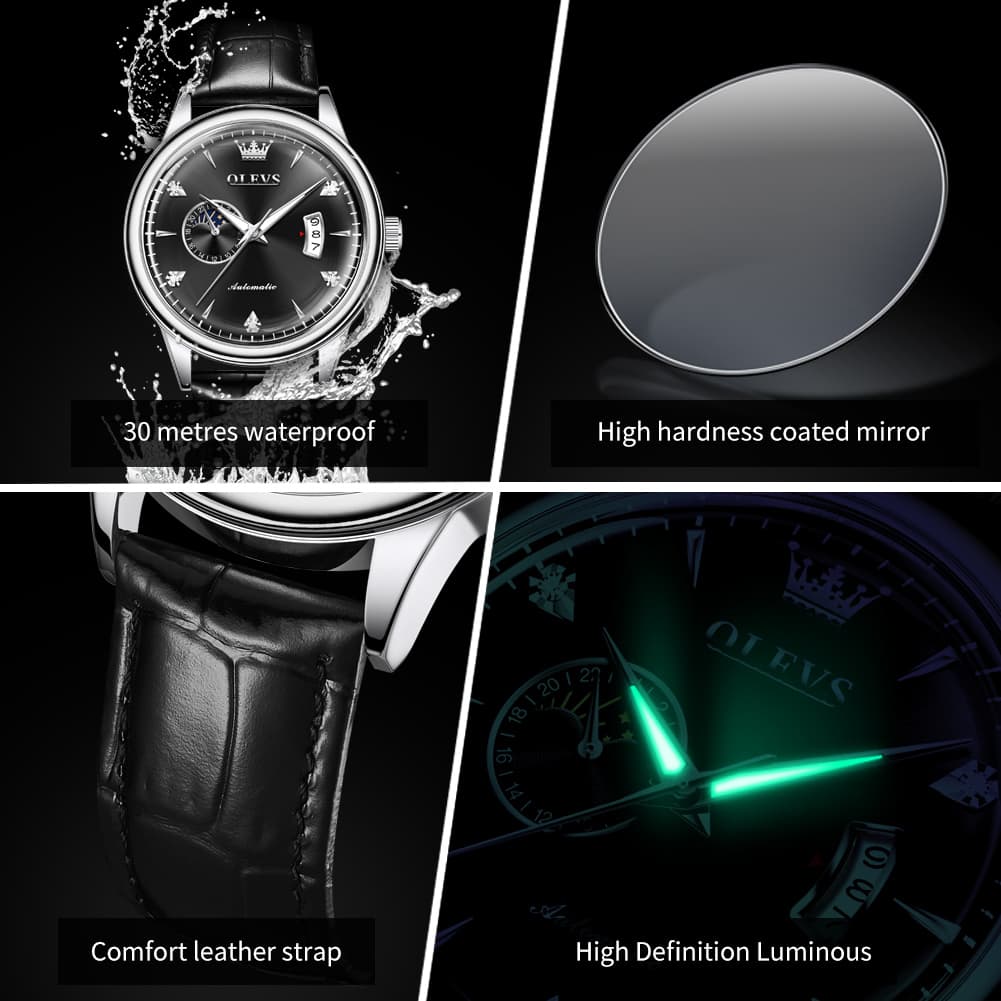 OLEVS 7040 Curved Mirror Automatic Mechanical Watch For Men - Silver Grey Watch | Olevs Watch Store