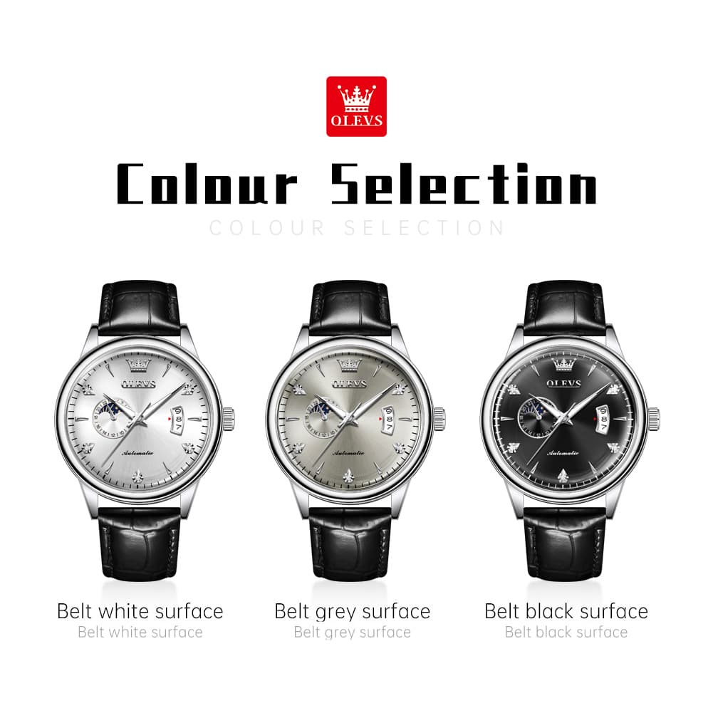 OLEVS 7040 Curved Mirror Automatic Mechanical Watch For Men - Silver Grey Watch | Olevs Watch Store