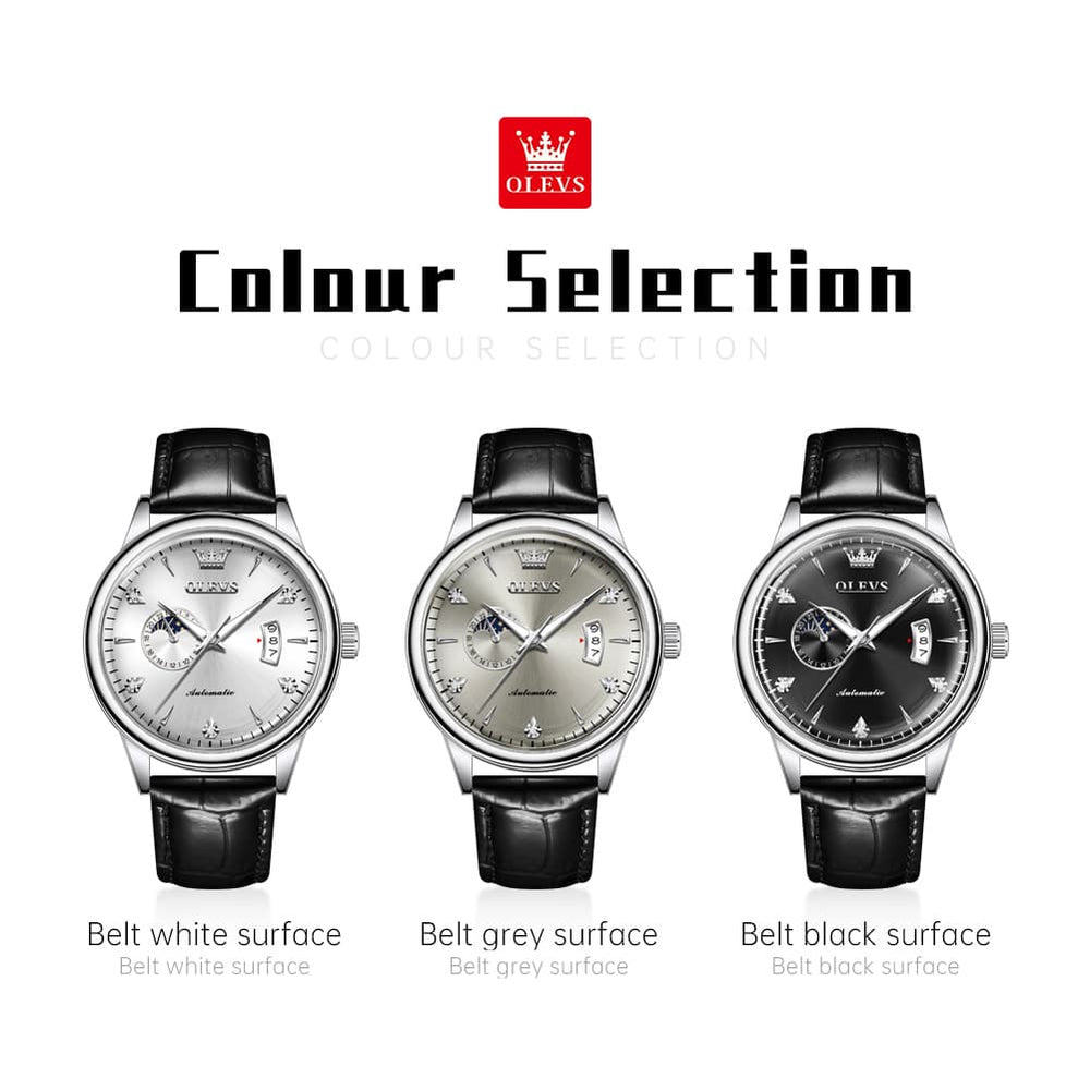 OLEVS 7040 Curved Mirror Automatic Mechanical Watch For Men - Silver Grey Watch | Olevs Watch Store