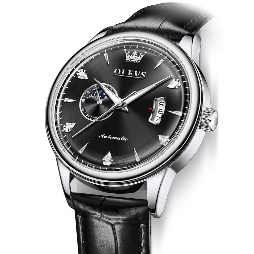 OLEVS 7040 Curved Mirror Automatic Mechanical Watch For Men - Silver Grey Watch | Olevs Watch Store