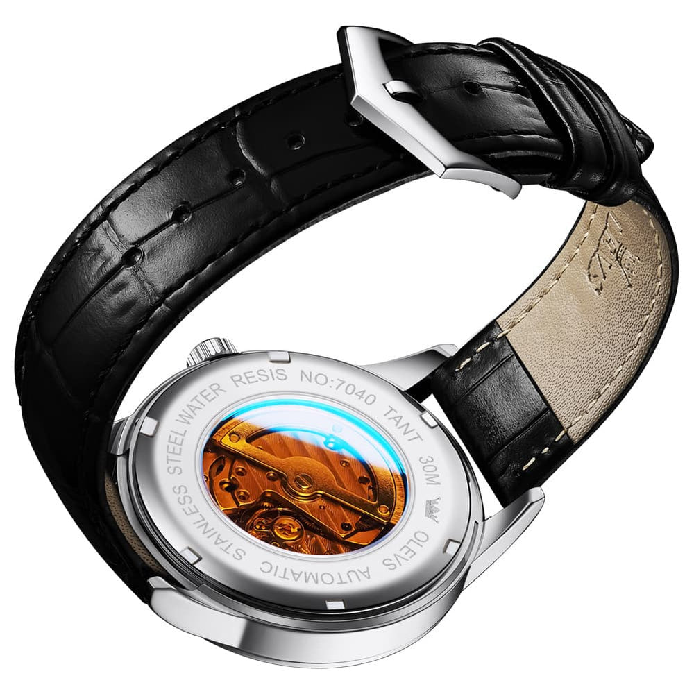 OLEVS 7040 Curved Mirror Automatic Mechanical Watch For Men - Silver Grey Watch | Olevs Watch Store