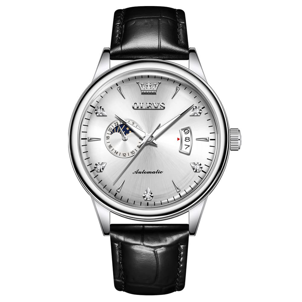 OLEVS 7040 Curved Mirror Automatic Mechanical Watch For Men - Silver Grey Watch | Olevs Watch Store