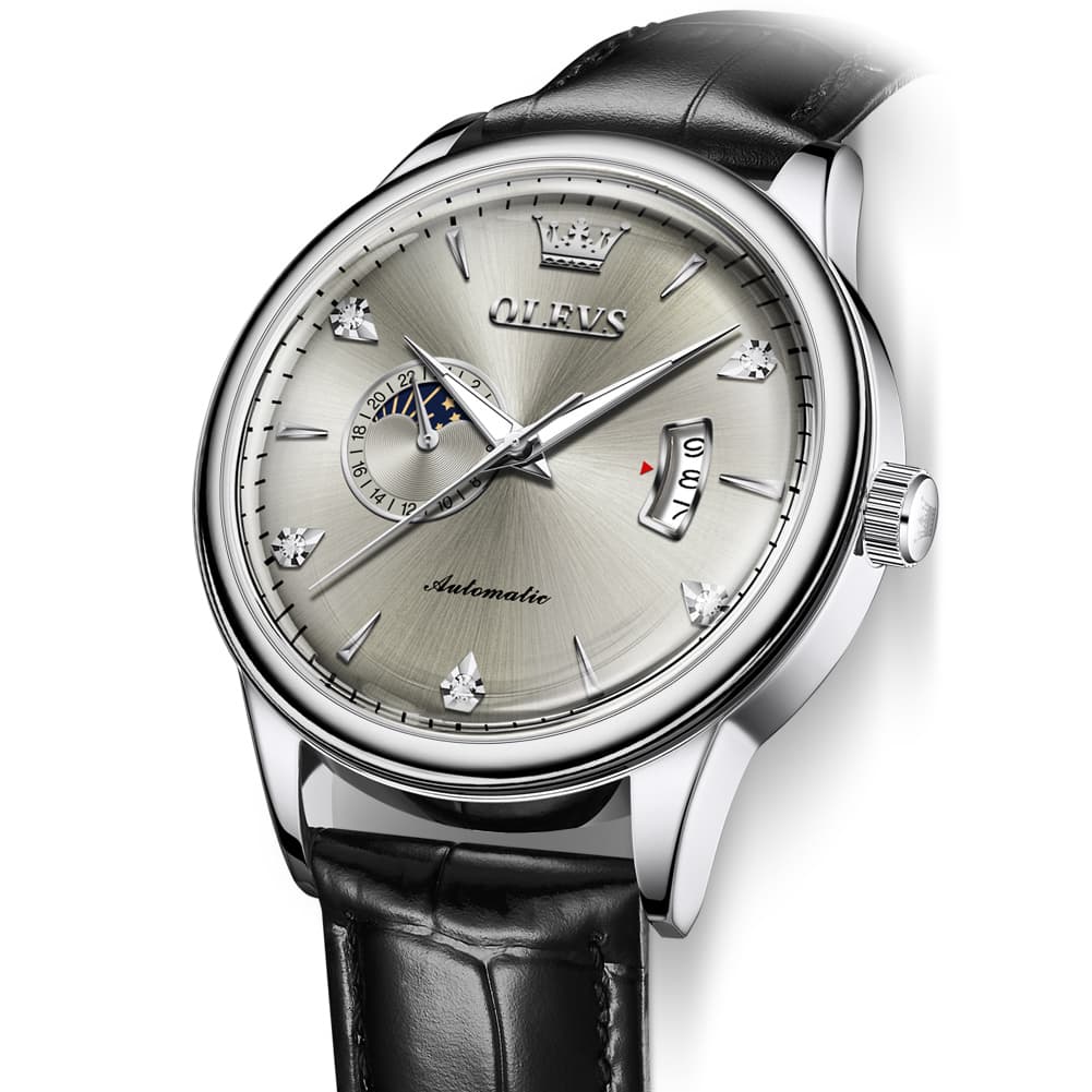 OLEVS 7040 Curved Mirror Automatic Mechanical Watch For Men - Silver Grey Watch | Olevs Watch Store
