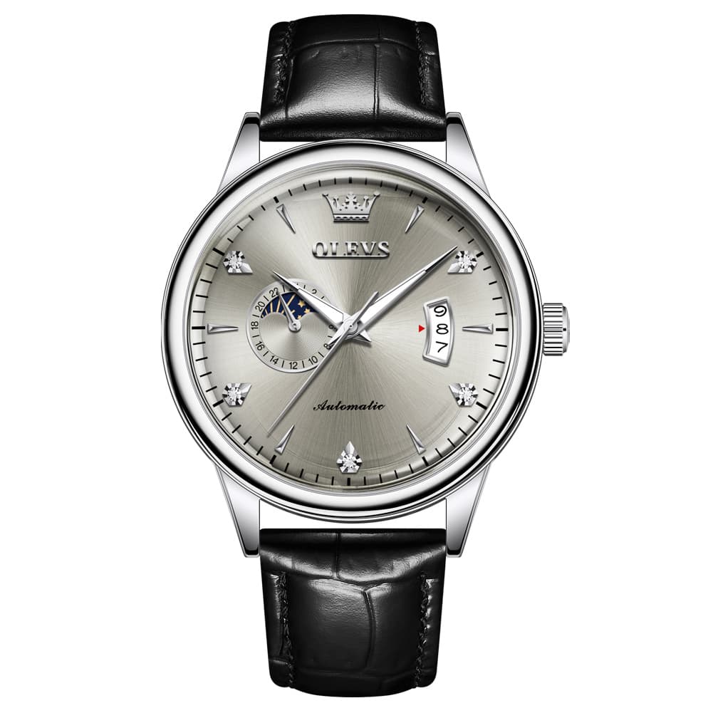 OLEVS 7040 Curved Mirror Automatic Mechanical Watch For Men - Silver Grey Watch | Olevs Watch Store