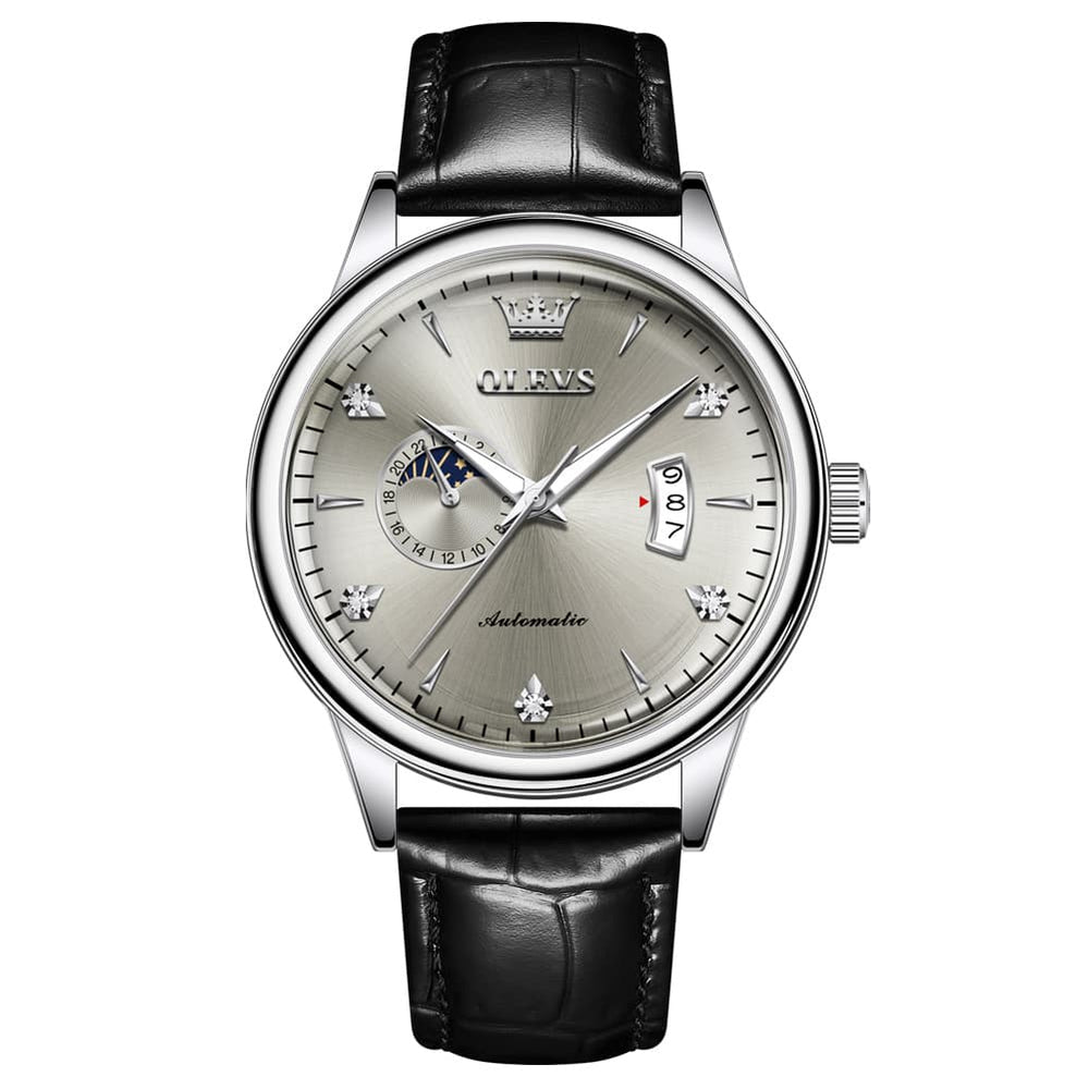 OLEVS 7040 Curved Mirror Automatic Mechanical Watch For Men - Silver Grey Watch | Olevs Watch Store