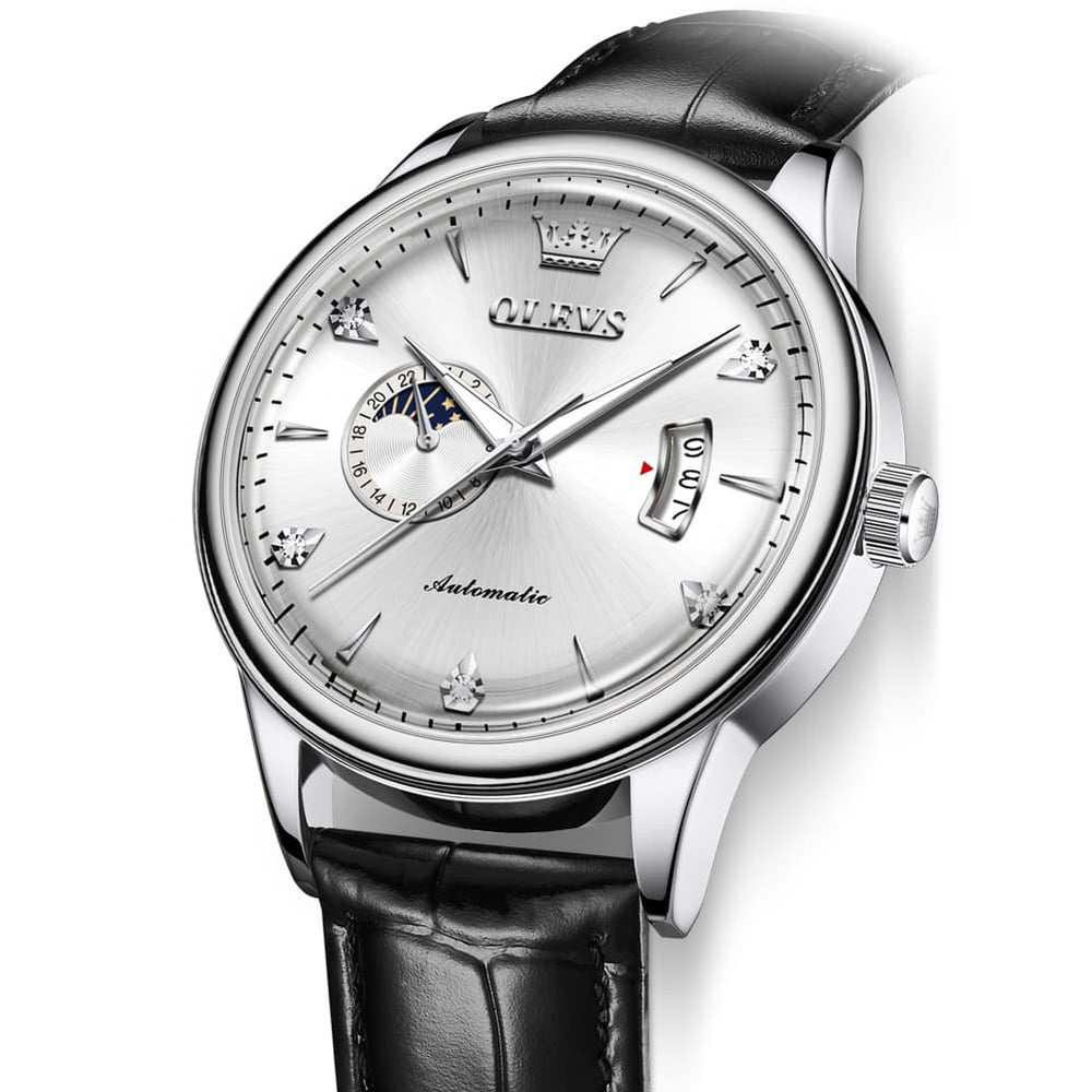OLEVS 7040 Curved Mirror Automatic Mechanical Watch For Men - Silver Grey Watch | Olevs Watch Store