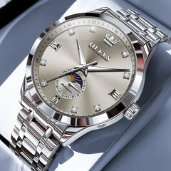 OLEVS 7041 Solid Steel Moon Phase Automatic Watch For Men - Silver Grey Watch | Olevs Watch Store