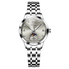 OLEVS 7041 Solid Steel Moon Phase Automatic Watch For Women - Silver Grey Watch | Olevs Watch Store