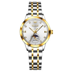 OLEVS 7041 Solid Steel Moon Phase Automatic Watch For Women - Two Tone White Watch | Olevs Watch Store