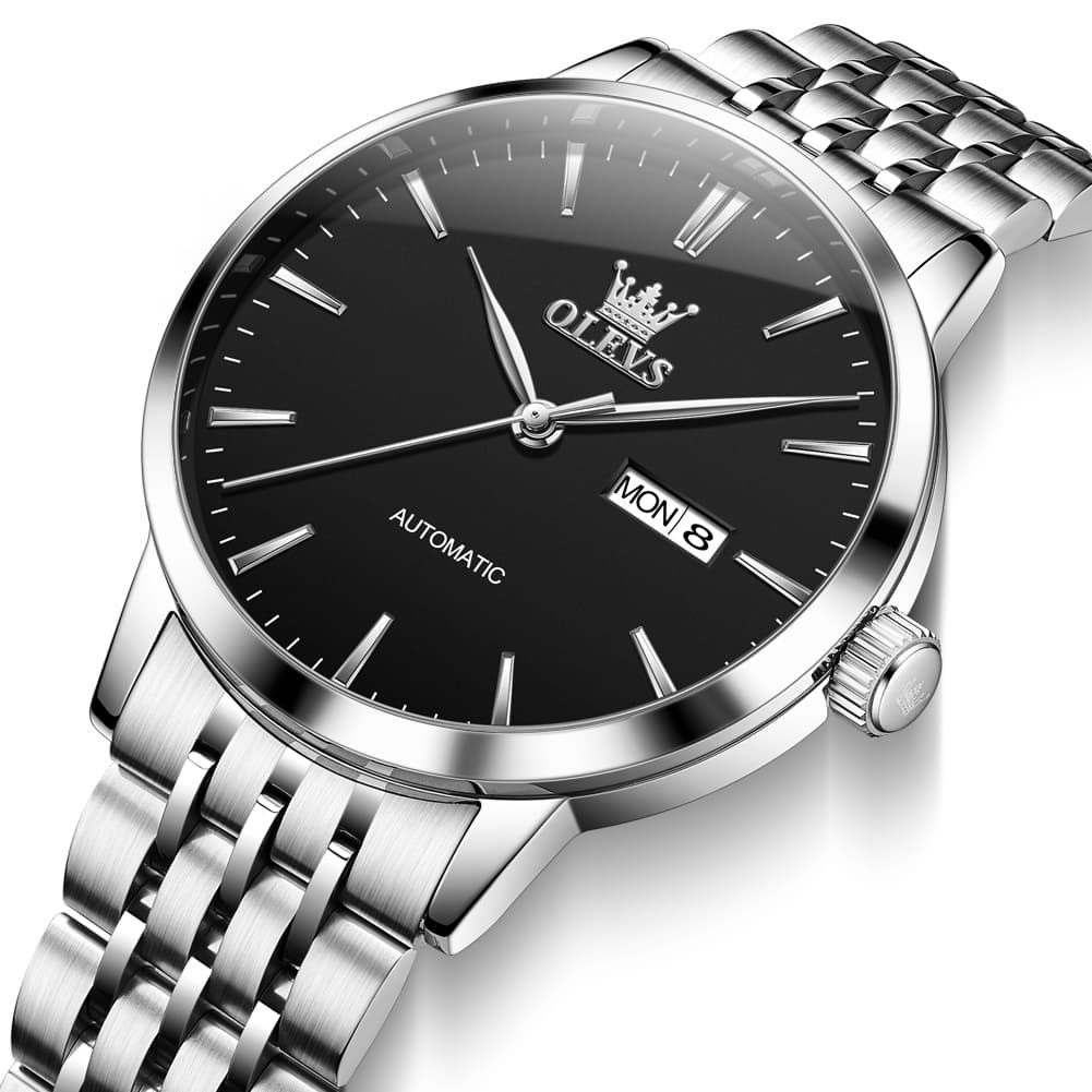 OLEVS 7048 Minimalist Dual Calendar Automatic Watch For Men - Silver Blue Watch | Olevs Watch Store