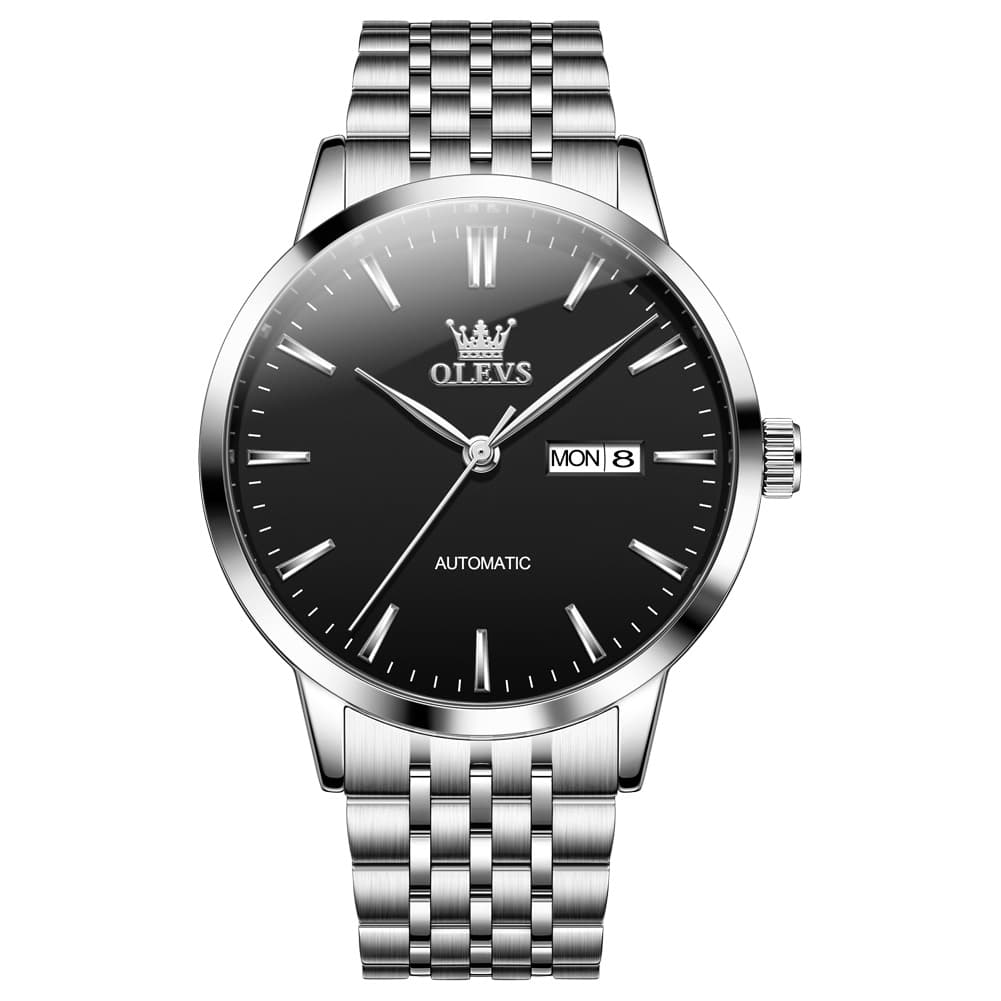 OLEVS 7048 Minimalist Dual Calendar Automatic Watch For Men - Silver Blue Watch | Olevs Watch Store