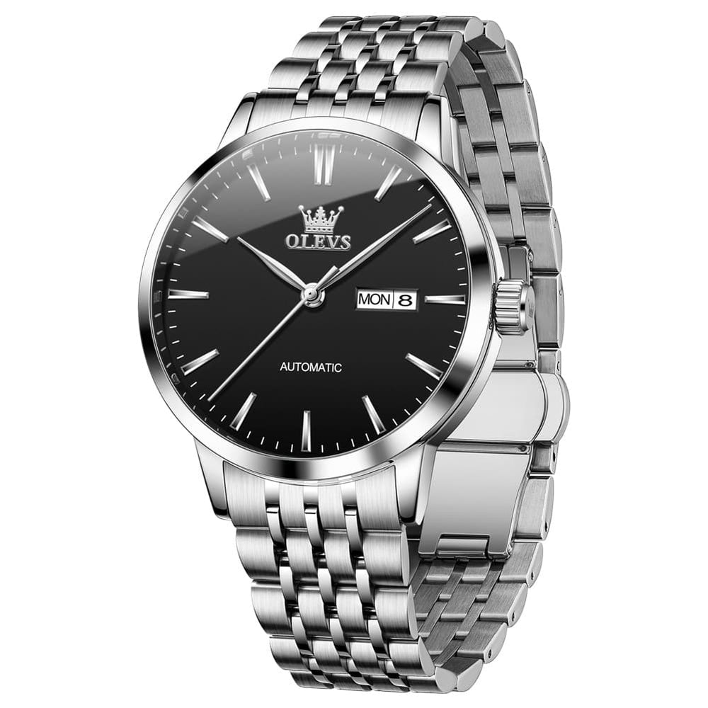 OLEVS 7048 Minimalist Dual Calendar Automatic Watch For Men - Silver Blue Watch | Olevs Watch Store