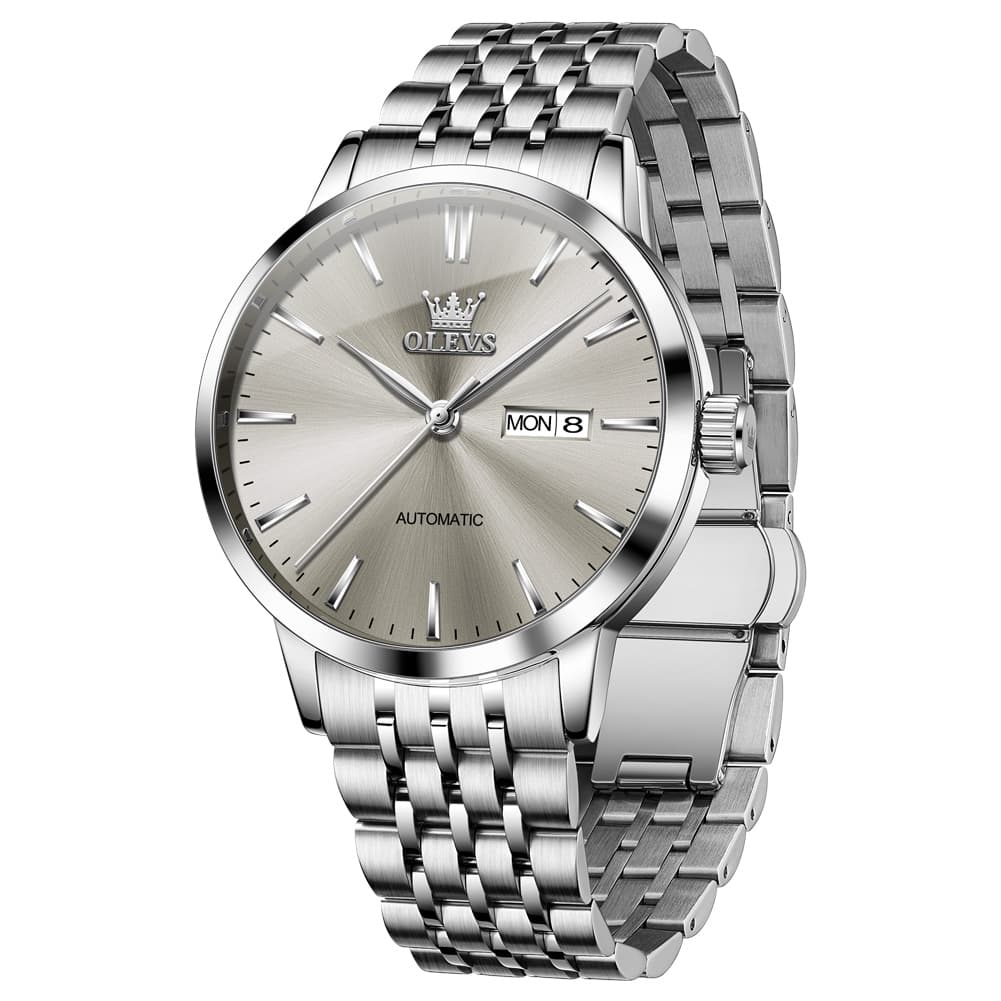 OLEVS 7048 Minimalist Dual Calendar Automatic Watch For Men - Silver Blue Watch | Olevs Watch Store