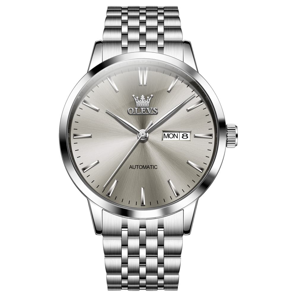 OLEVS 7048 Minimalist Dual Calendar Automatic Watch For Men - Silver Blue Watch | Olevs Watch Store