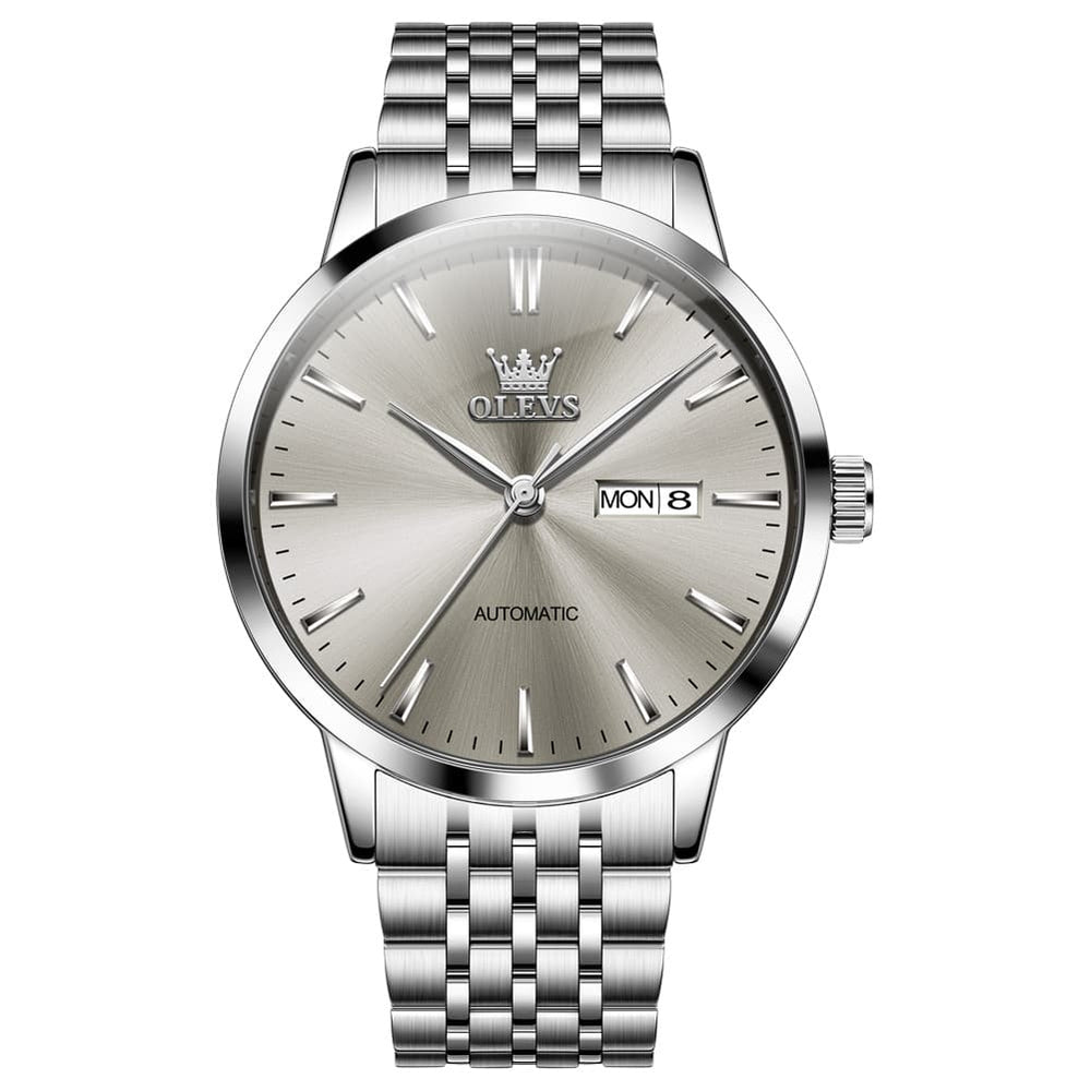 OLEVS 7048 Minimalist Dual Calendar Automatic Watch For Men - Silver Blue Watch | Olevs Watch Store