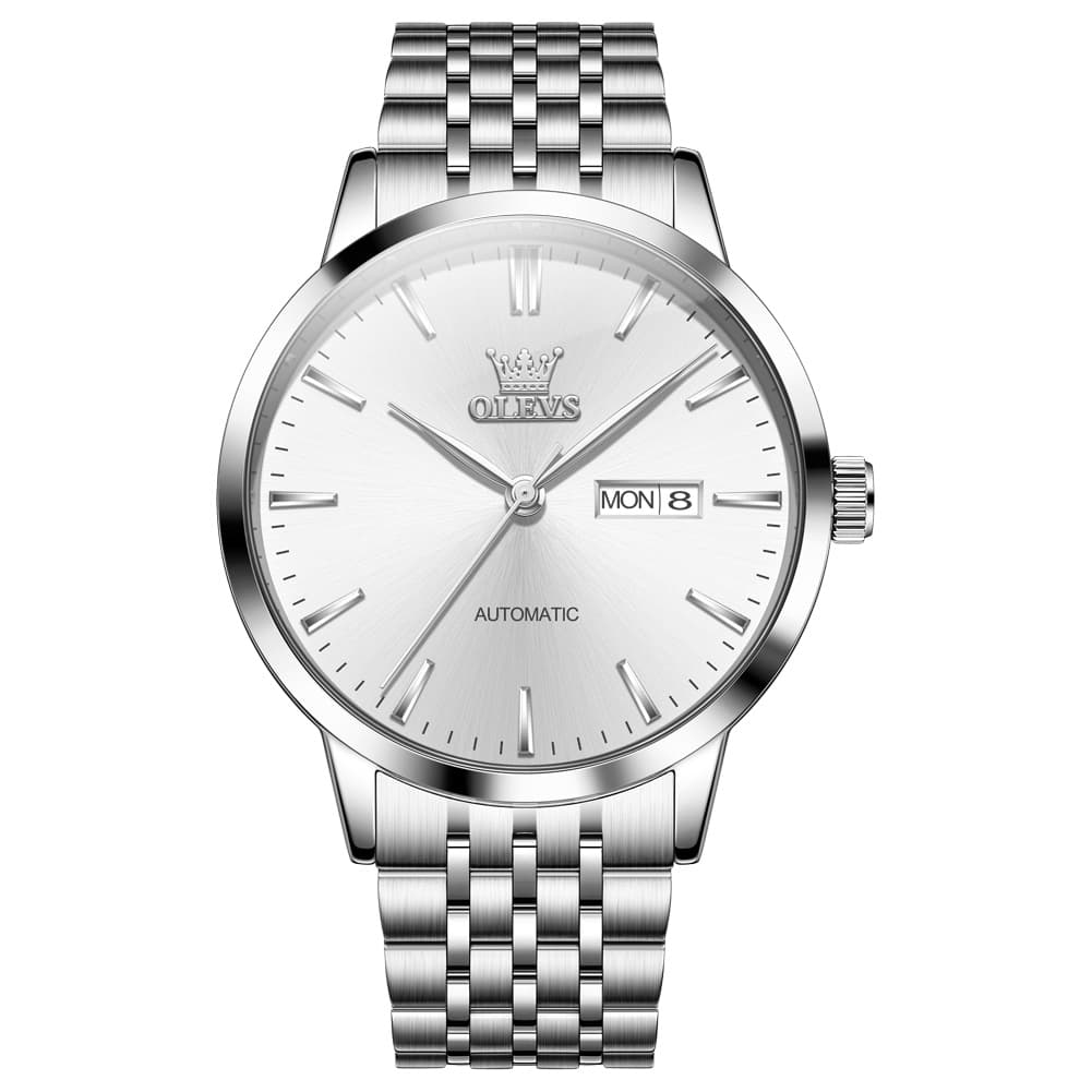 OLEVS 7048 Minimalist Dual Calendar Automatic Watch For Men - Silver Blue Watch | Olevs Watch Store