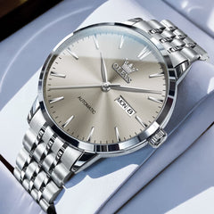 OLEVS 7048 Minimalist Dual Calendar Automatic Watch For Men - Silver Grey Watch | Olevs Watch Store