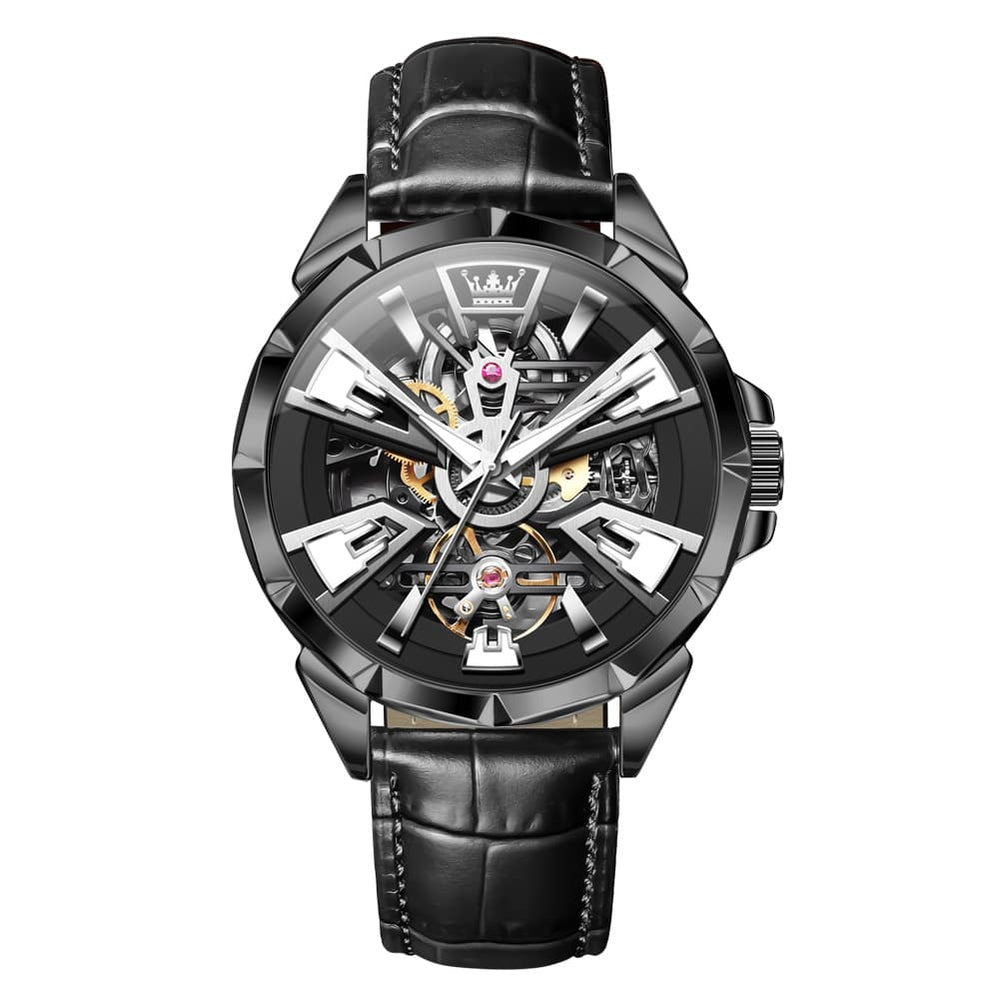 OLEVS 7051 Skeleton Racing Mechanical Watch For Men - Silver Black Watch | Olevs Watch Store