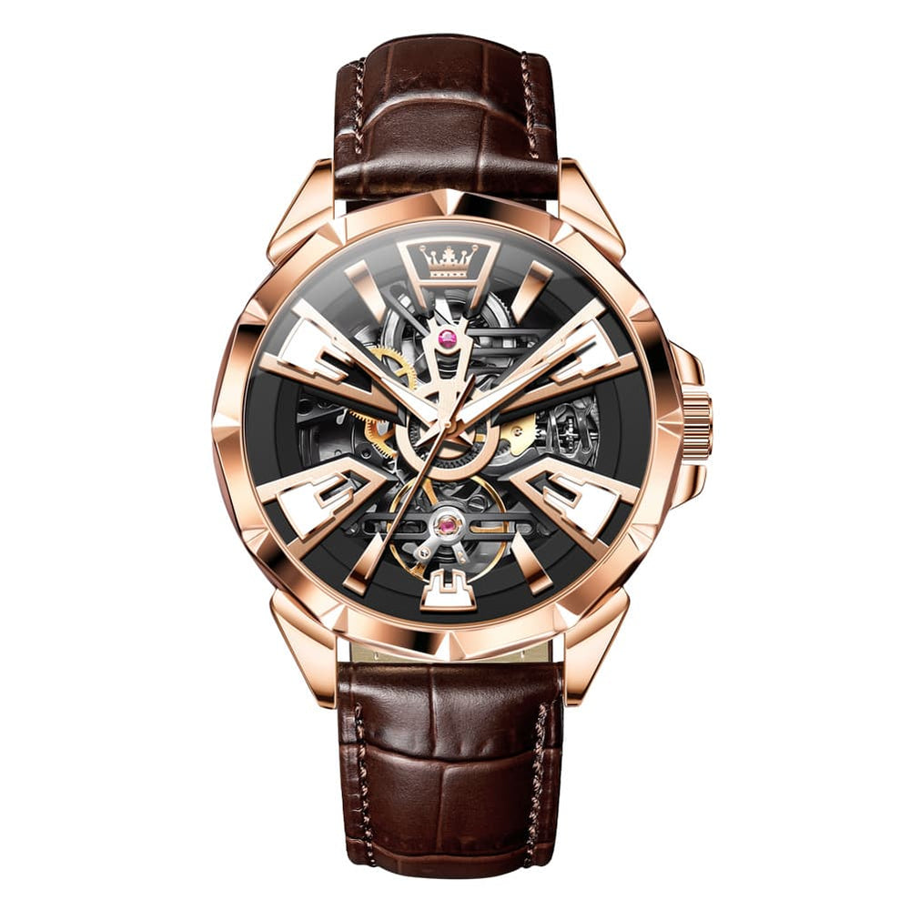 OLEVS 7051 Skeleton Racing Mechanical Watch For Men - Silver Black Watch | Olevs Watch Store