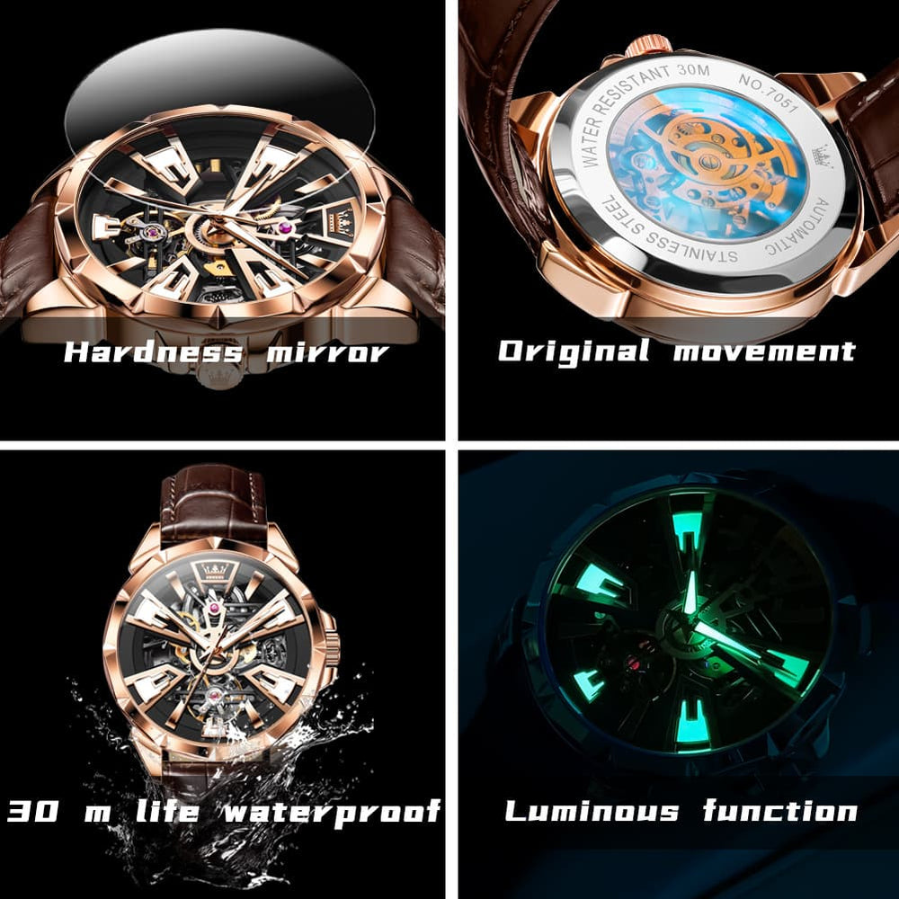 OLEVS 7051 Skeleton Racing Mechanical Watch For Men - Silver Black Watch | Olevs Watch Store