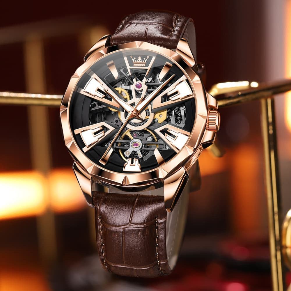 OLEVS 7051 Skeleton Racing Mechanical Watch For Men - Silver Black Watch | Olevs Watch Store