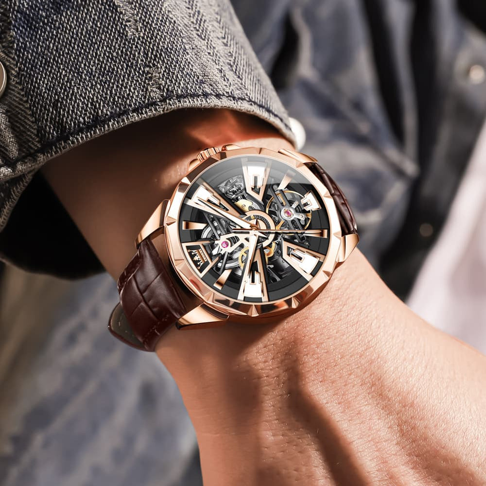 OLEVS 7051 Skeleton Racing Mechanical Watch For Men - Silver Black Watch | Olevs Watch Store