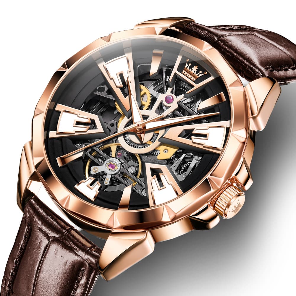 OLEVS 7051 Skeleton Racing Mechanical Watch For Men - Silver Black Watch | Olevs Watch Store
