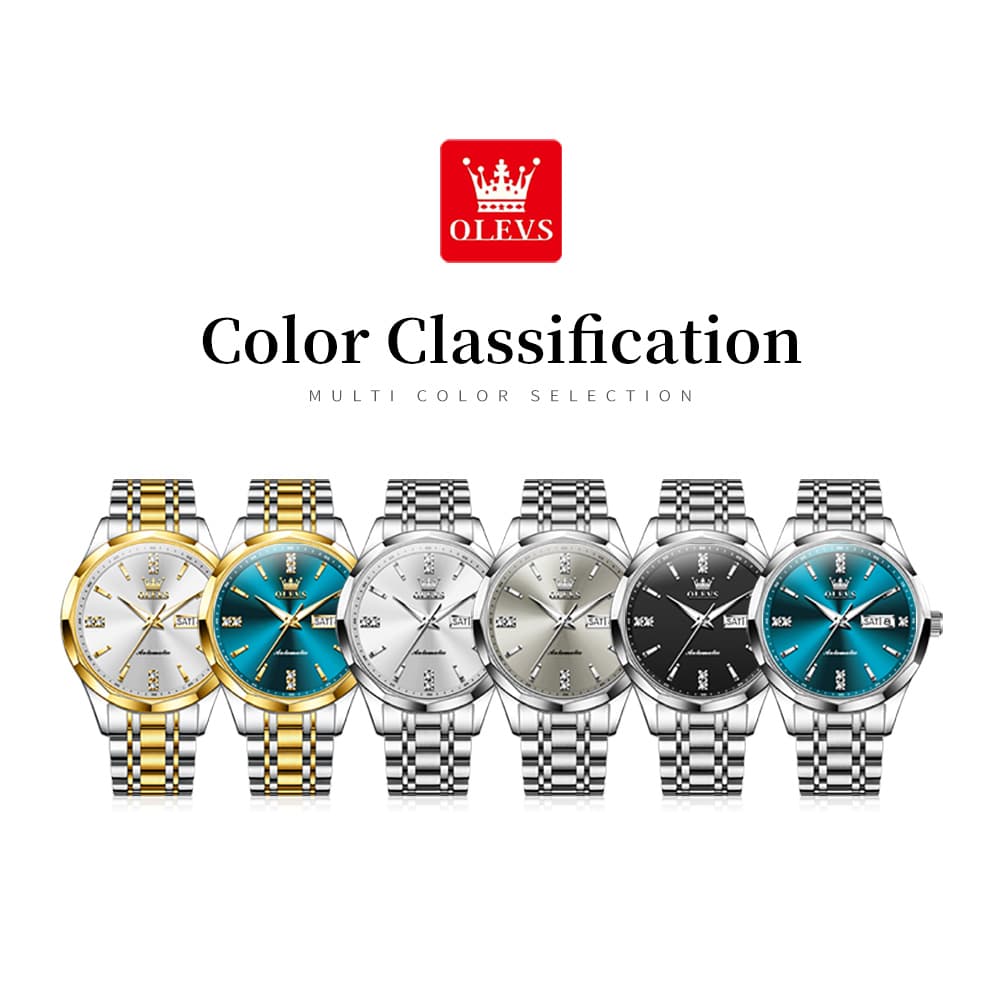 OLEVS 7056 Sapphire Crystal Automatic Watch For Men - Silver Blue Watch | Olevs Watch Store