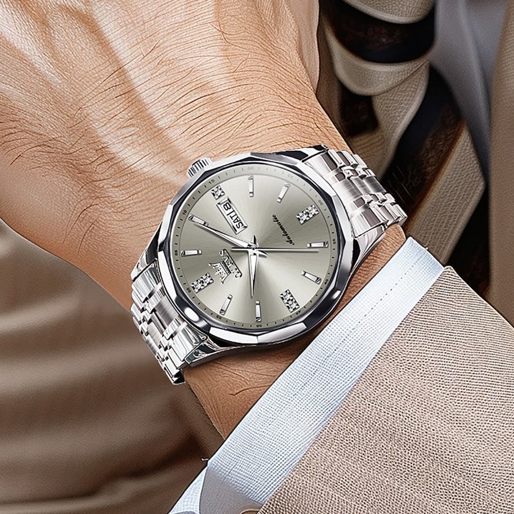 OLEVS 7056 Sapphire Crystal Automatic Watch For Men - Silver Blue Watch | Olevs Watch Store