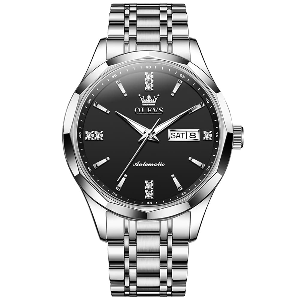 OLEVS 7056 Sapphire Crystal Automatic Watch For Men - Silver Blue Watch | Olevs Watch Store