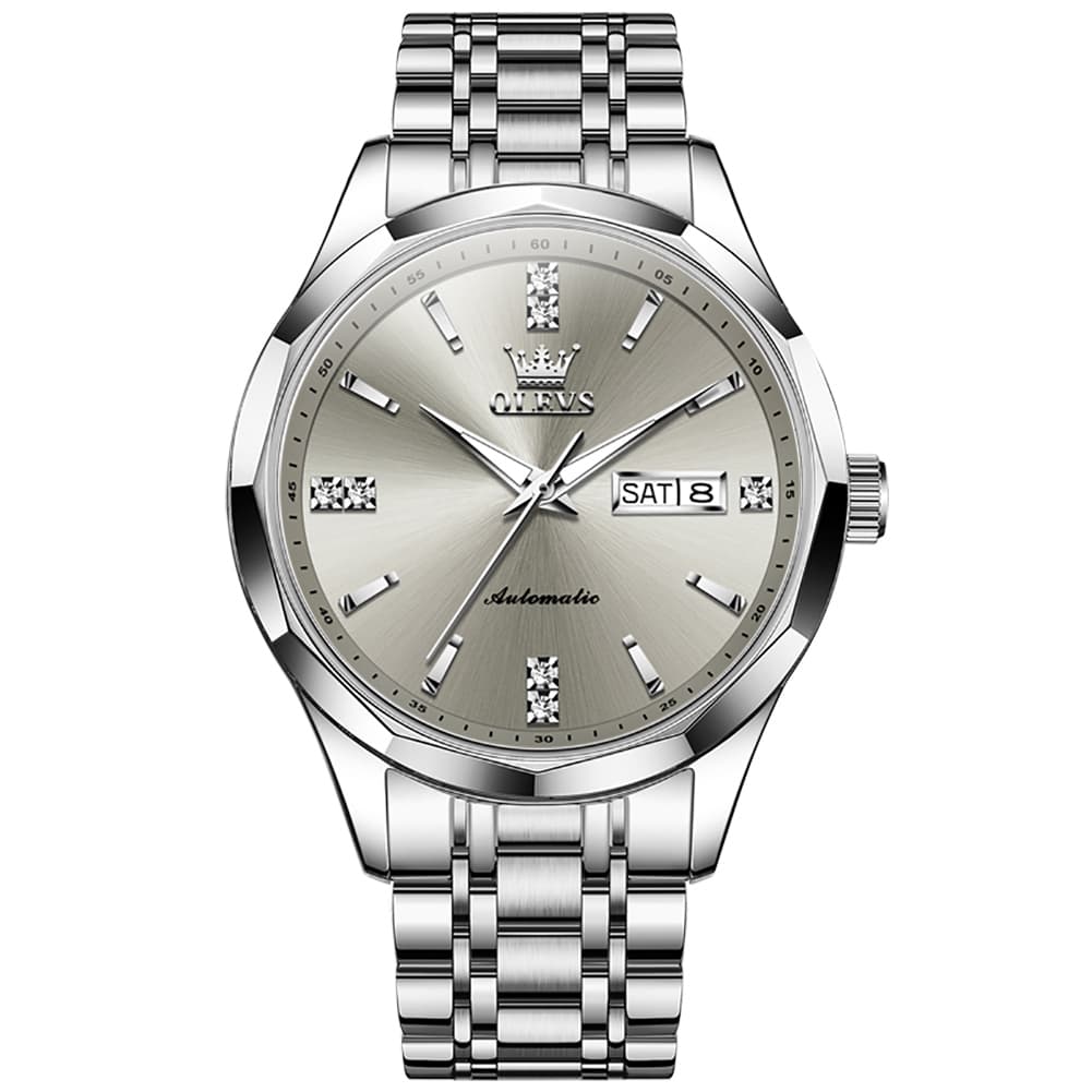 OLEVS 7056 Sapphire Crystal Automatic Watch For Men - Silver Blue Watch | Olevs Watch Store