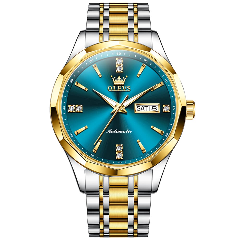OLEVS 7056 Sapphire Crystal Automatic Watch For Men - Silver Blue Watch | Olevs Watch Store