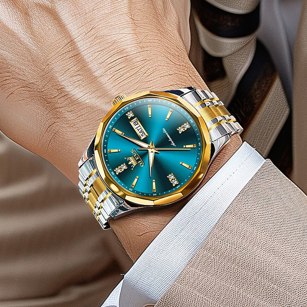 OLEVS 7056 Sapphire Crystal Automatic Watch For Men - Silver Blue Watch | Olevs Watch Store