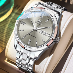 OLEVS 7056 Sapphire Crystal Automatic Watch For Men - Silver Grey Watch | Olevs Watch Store
