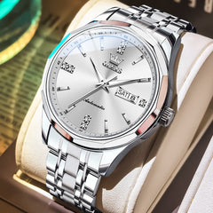 OLEVS 7056 Sapphire Crystal Automatic Watch For Men - Silver White Watch | Olevs Watch Store