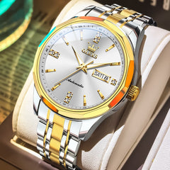 OLEVS 7056 Sapphire Crystal Automatic Watch For Men - Two Tone White Watch | Olevs Watch Store