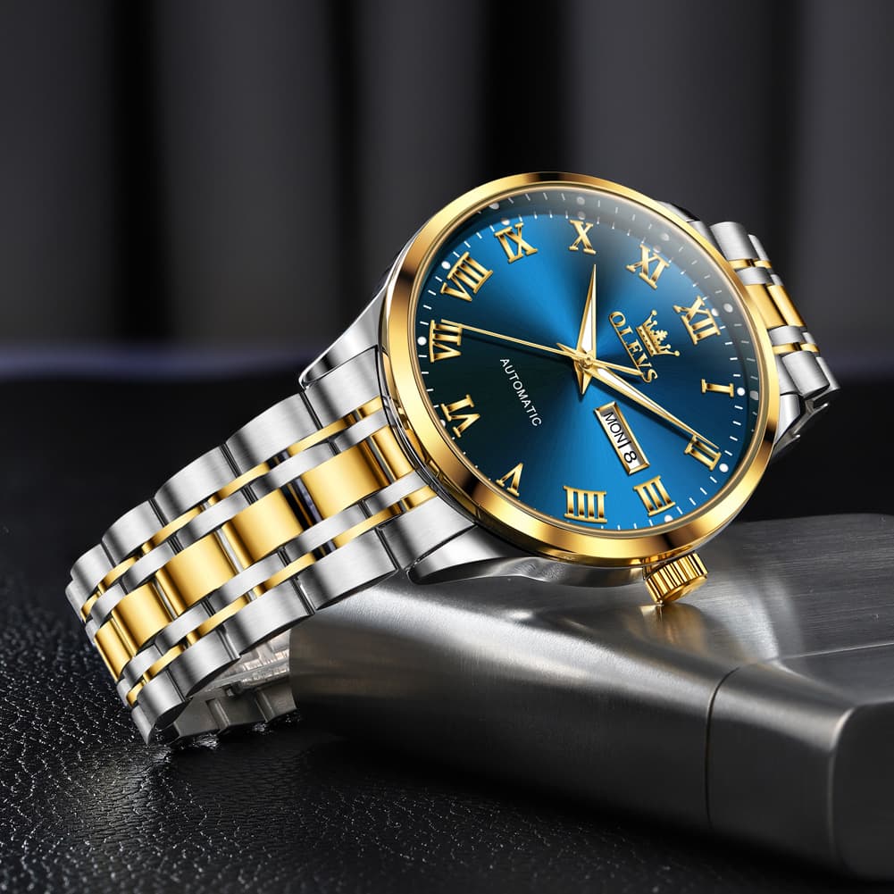 OLEVS 7060 Classic Roman Numeral Automatic Watch For Men - All Gold Watch | Olevs Watch Store
