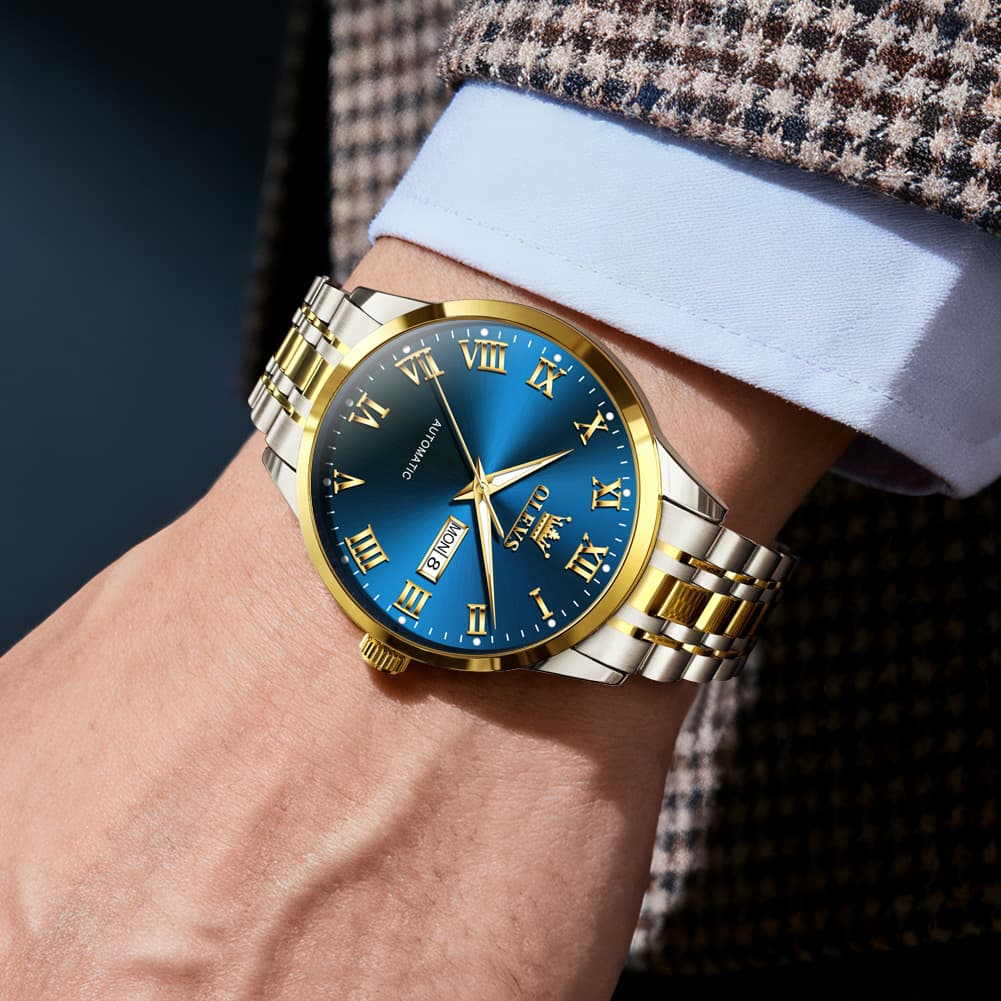 OLEVS 7060 Classic Roman Numeral Automatic Watch For Men - All Gold Watch | Olevs Watch Store