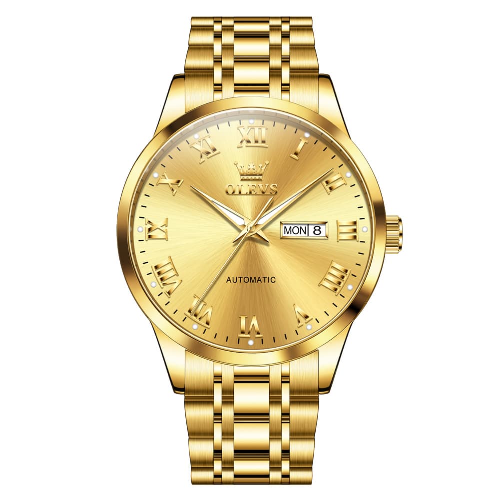 OLEVS 7060 Classic Roman Numeral Automatic Watch For Men - All Gold Watch | Olevs Watch Store