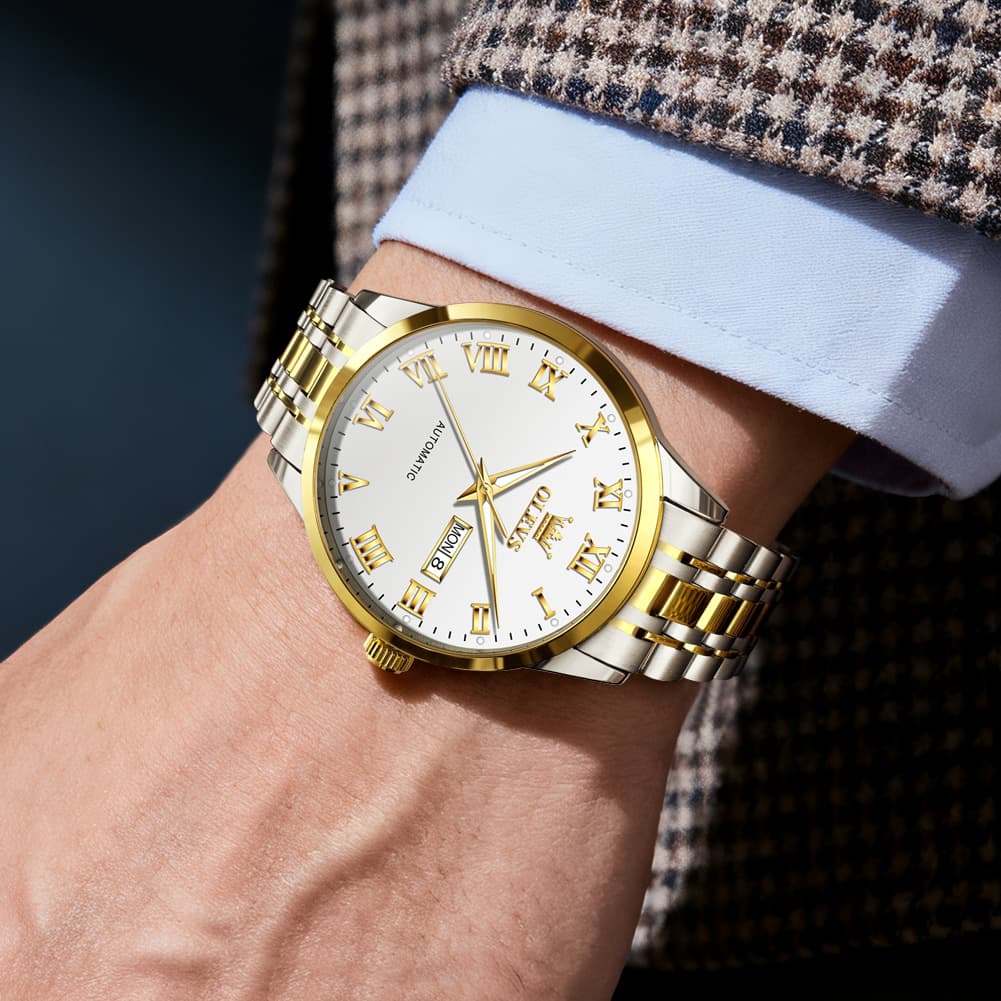 OLEVS 7060 Classic Roman Numeral Automatic Watch For Men - All Gold Watch | Olevs Watch Store