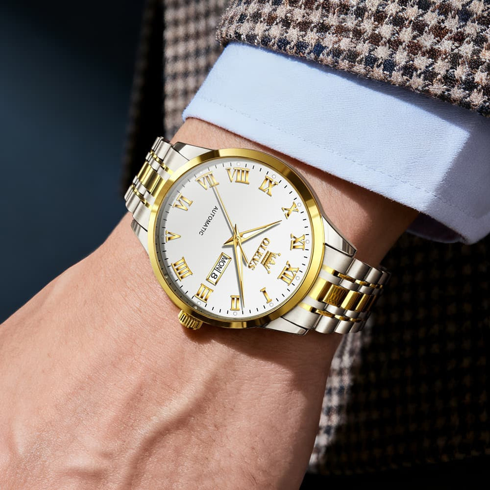 OLEVS 7060 Classic Roman Numeral Automatic Watch For Men - All Gold Watch | Olevs Watch Store