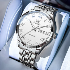 OLEVS 7060 Classic Roman Numeral Automatic Watch For Men - Silver White Watch | Olevs Watch Store