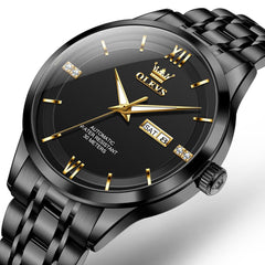 OLEVS 7061 Classic Dual Calendar Automatic Watch For Men - All Black Watch | Olevs Watch Store