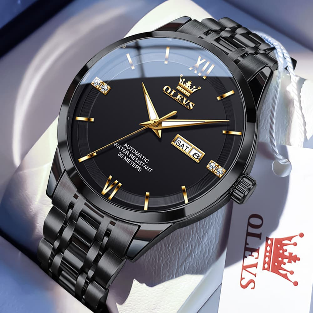 OLEVS 7061 Classic Dual Calendar Automatic Watch For Men - Silver White Watch | Olevs Watch Store