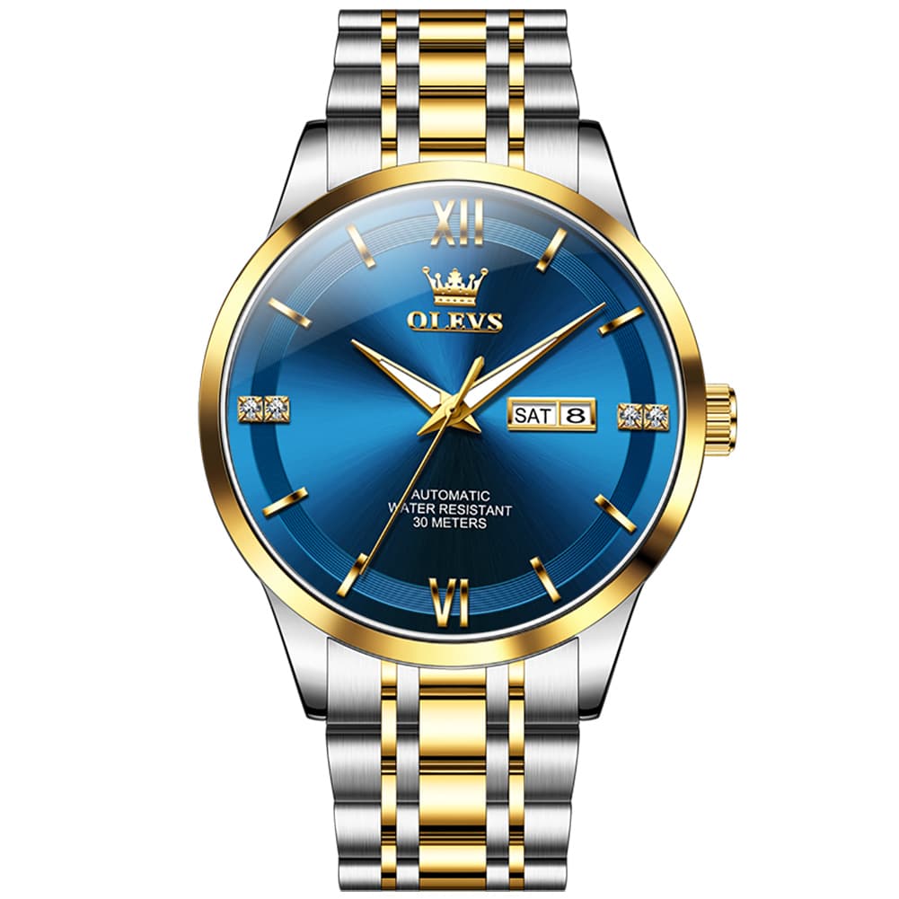 OLEVS 7061 Classic Dual Calendar Automatic Watch For Men - Silver White Watch | Olevs Watch Store
