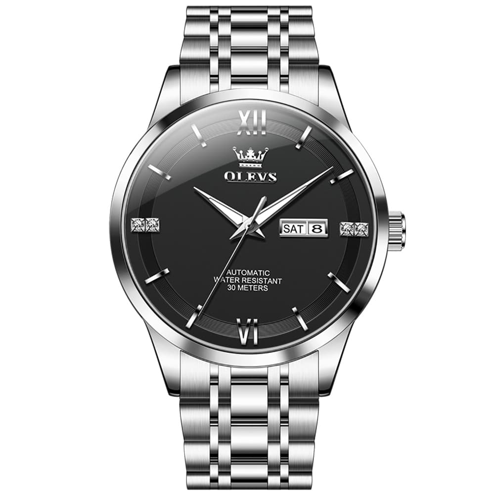 OLEVS 7061 Classic Dual Calendar Automatic Watch For Men - Silver White Watch | Olevs Watch Store