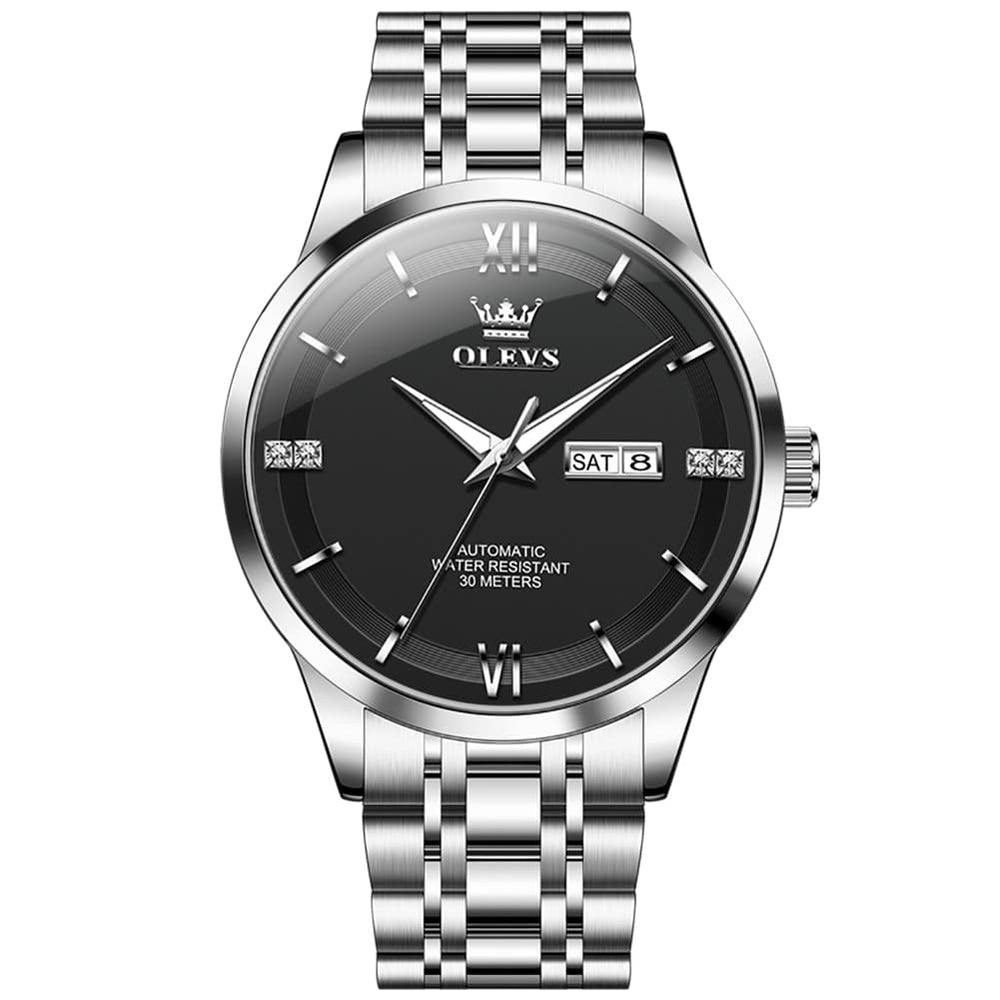 OLEVS 7061 Classic Dual Calendar Automatic Watch For Men - Silver White Watch | Olevs Watch Store