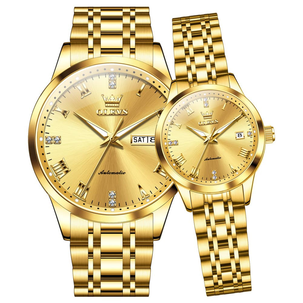 OLEVS 7062 Classic Automatic Couples Watch Set - All Gold Watch | Olevs Watch Store