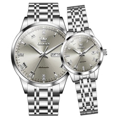 OLEVS 7062 Classic Automatic Couples Watch Set - Silver Grey Watch | Olevs Watch Store